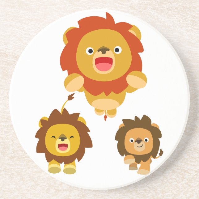 'Coming!!" Three Cute Cartoon Lions Coaster (Front)