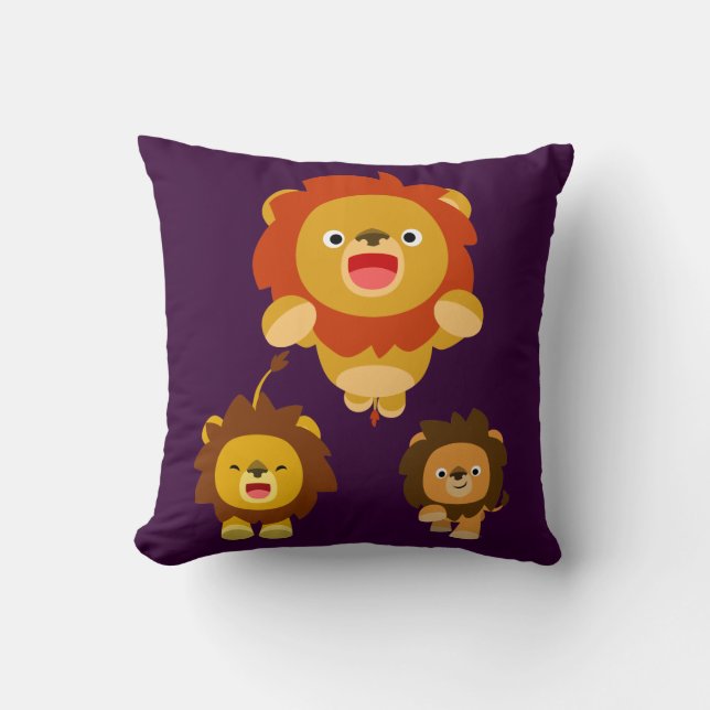 'Coming!' Three Cute Cartoon Lions Pillow (Front)