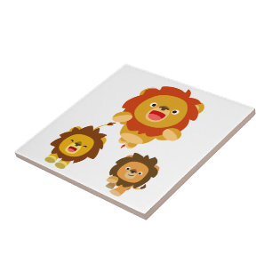'Coming!!" Three Cute Cartoon Lions Tile