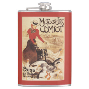 Comiot Motocycles Woman and Geese Promo Poster Hip Flask