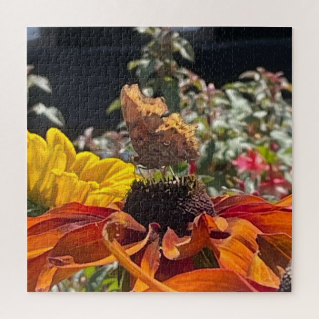  Comma Butterfly on a Rudbeckia Flower Jigsaw Puzzle (Vertical)