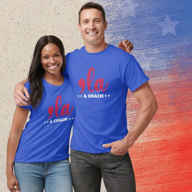 Comma la & Coach-Kamala Harris Tim Walz Blue T-Shirt (Creator Uploaded)