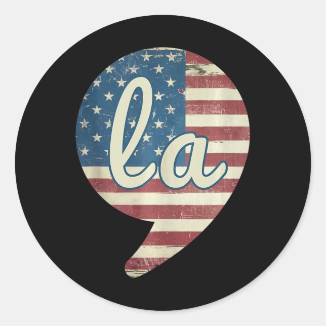 Comma La Kamala Harris American Flag Comma + La  Classic Round Sticker (Front)