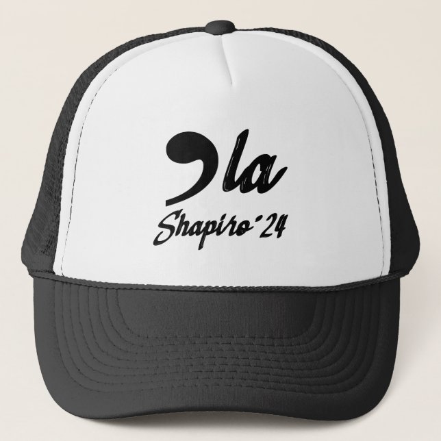 Comma-La Kamala Harris Shapiro 2024 Cursive Trucker Hat (Front)