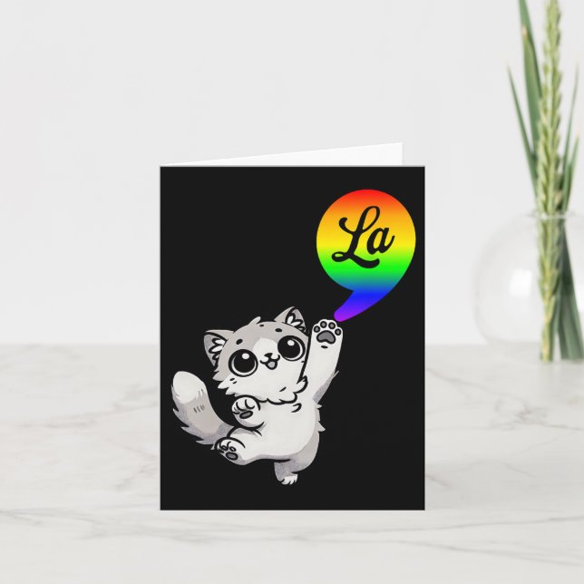 Comma-la With Cute Cat Kamala Rainbow Design  Card (Front)