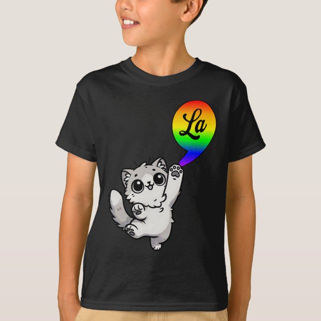Comma-la With Cute Cat Kamala Rainbow Design  T-Shirt (Front)