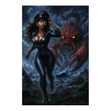 Commander Gail Kween vs Giant Crab Anime Sci-Fi.