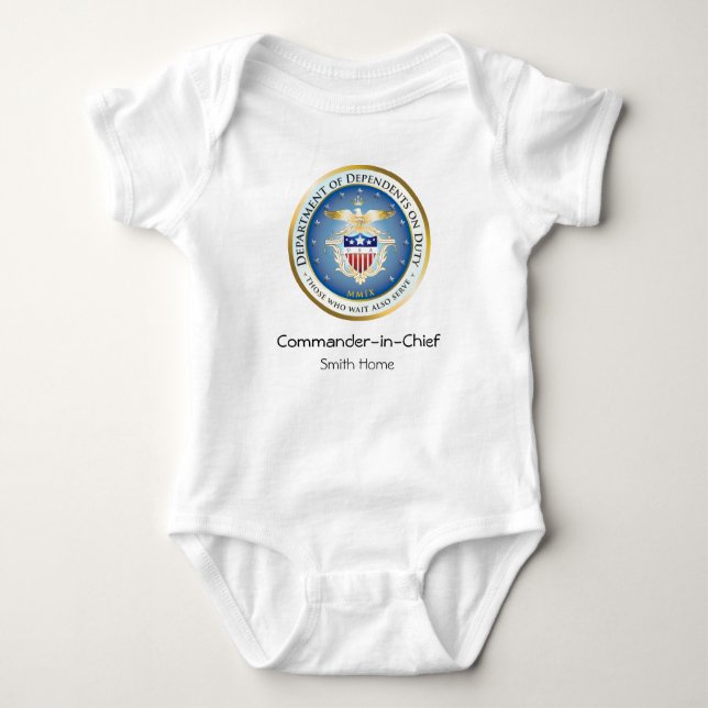 Commander in Chief w/ Blue DoD Seal - Customised Baby Bodysuit (Front)