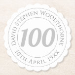 Commemorative 100th Birthday Celebration Paper Coaster<br><div class="desc">Commemorative birthday celebration coaster with person's name,  and the date of their birthday. A paper coaster for someone who is 100</div>