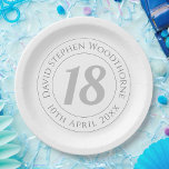 Commemorative 18th Birthday Celebration Paper Plate<br><div class="desc">Commemorative birthday celebration party plate with person's name,  and the date of their birthday. A paper plate for someone who is 18</div>