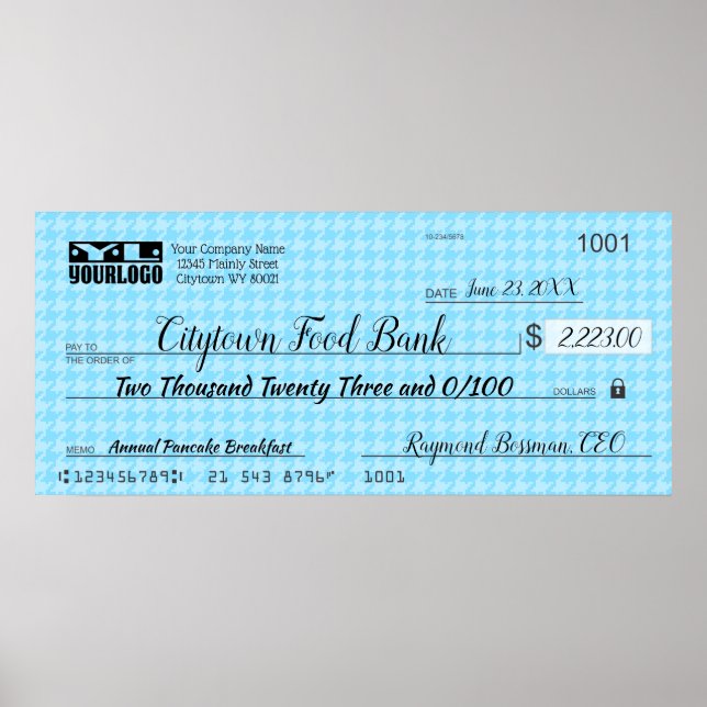 Commemorative 36x16 giant charity bonus faux check poster (Front)