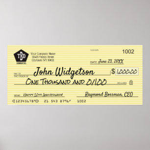 Commemorative 36x16 giant charity bonus faux check poster