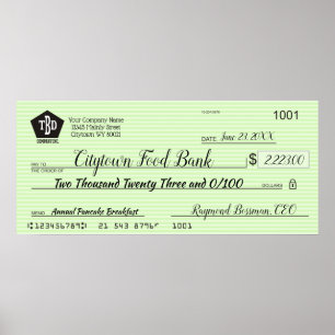 Commemorative 36x16 giant charity bonus faux check poster