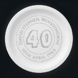 Commemorative 40th Birthday Celebration Paper Plate<br><div class="desc">Commemorative birthday celebration party plate with person's name,  and the date of their birthday. A paper plate for someone who is 40</div>