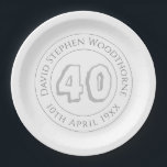 Commemorative 40th Birthday Celebration Paper Plate<br><div class="desc">Commemorative birthday celebration party plate with person's name,  and the date of their birthday. A paper plate for someone who is 40</div>