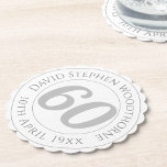 Commemorative 60th Birthday Celebration Paper Coaster<br><div class="desc">Commemorative birthday celebration party coaster with person's name,  and the date of their birthday. A paper coaster for someone who is 60</div>