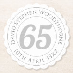 Commemorative 65th Birthday Celebration Paper Coaster<br><div class="desc">Commemorative birthday celebration party coaster with person's name,  and the date of their birthday. A paper coaster for someone who is 65</div>