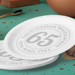 Commemorative 65th Birthday Celebration Paper Plate<br><div class="desc">Commemorative birthday celebration party plate with person's name,  and the date of their birthday. A paper plate for someone who is 65</div>
