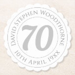 Commemorative 70th Birthday Celebration Paper Coaster<br><div class="desc">Commemorative birthday celebration coaster with person's name,  and the date of their birthday. A paper coaster for someone who is 70</div>