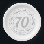 Commemorative 70th Birthday Celebration Paper Plate<br><div class="desc">70th birthday paper plates. Commemorative birthday celebration party plate with person's name,  and the date of their birthday. A paper plate for someone who is 70.</div>