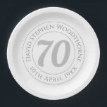 Commemorative 70th Birthday Celebration Paper Plate<br><div class="desc">70th birthday paper plates. Commemorative birthday celebration party plate with person's name,  and the date of their birthday. A paper plate for someone who is 70.</div>