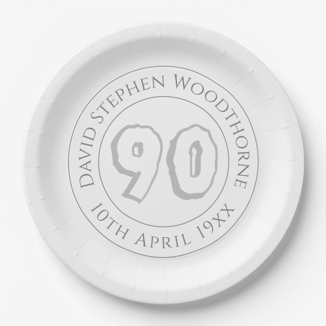 Commemorative 90th Birthday Celebration Paper Plat Plate (Front)