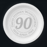 Commemorative 90th Birthday Celebration Paper Plate<br><div class="desc">Commemorative birthday celebration party plate with person's name,  and the date of their birthday. A paper plate for someone who is 90</div>