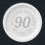 Commemorative 90th Birthday Celebration Paper Plate<br><div class="desc">Commemorative birthday celebration party plate with person's name,  and the date of their birthday. A paper plate for someone who is 90</div>