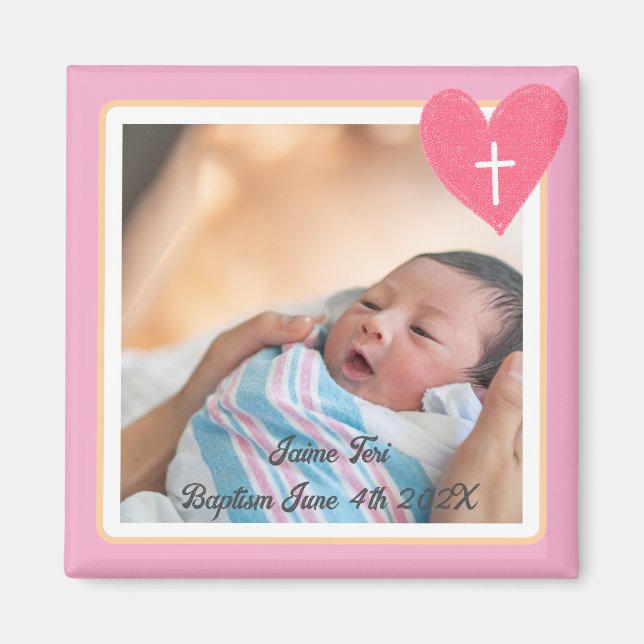 Commemorative Baptism Magnet - Christianity - Pink (Front)