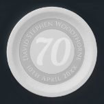 Commemorative Birthday Celebration Personalised Paper Plate<br><div class="desc">70th birthday party paper plates. Commemorative birthday celebration paper party plate with person's name,  and the date of their birthday. A paper party plate for someone who is 70.</div>