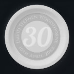 Commemorative Birthday Celebration Personalised Paper Plate<br><div class="desc">Commemorative birthday celebration paper party plate with person's name,  and the date of their birthday. A paper party plate for someone who is 30.</div>