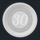 Commemorative Birthday Celebration Personalised Paper Plate<br><div class="desc">Commemorative birthday celebration paper party plate with person's name,  and the date of their birthday. A paper party plate for someone who is 30.</div>