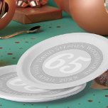 Commemorative Birthday Celebration Personalised Paper Plate<br><div class="desc">Commemorative birthday celebration paper party plate with person's name,  and the date of their birthday. A paper party plate for someone who is 65.</div>