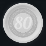 Commemorative Birthday Celebration Personalised Paper Plate<br><div class="desc">Commemorative birthday celebration paper party plate with person's name,  and the date of their birthday. A paper party plate for someone who is 80.</div>