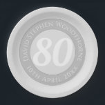 Commemorative Birthday Celebration Personalised Paper Plate<br><div class="desc">Commemorative birthday celebration paper party plate with person's name,  and the date of their birthday. A paper party plate for someone who is 80.</div>