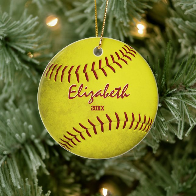 commemorative girls sports grungy yellow softball ceramic tree decoration (Tree)