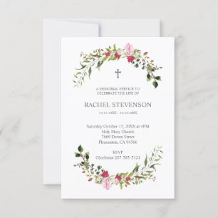 Commemorative In memoriam Floral in Pink & Red Invitation