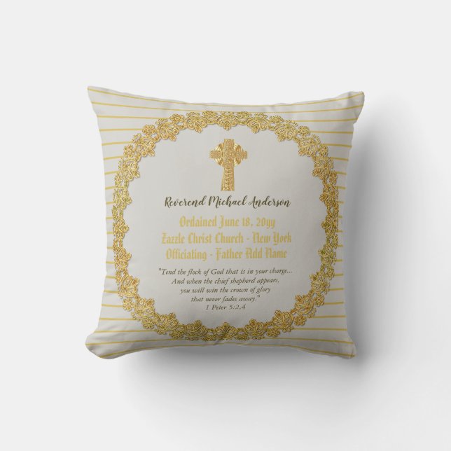 Commemorative ORDINATION gift Priest Pastor Deacon Cushion (Front)