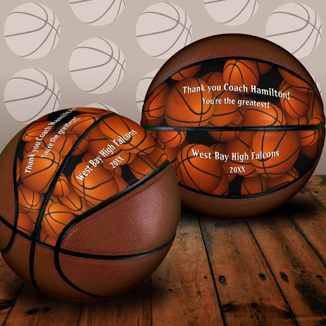Commemorative team gift thank you coach basketball (Keepsake basketball for coach thank you - two views)