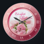 Commemorative Wedding Ruby Roman Numerals Photo Large Clock<br><div class="desc">A simple clock in ruby red tones, with Roman numerals. The frame that functions as part of the clock is also a frame for your favourite wedding photograph. Replace the sample image with your own. Add your names and other text to make a lovely, personalised commemorative wedding or anniversary gift....</div>
