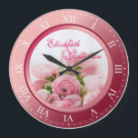 Commemorative Wedding Ruby Roman Numerals Photo Large Clock<br><div class="desc">A simple clock in ruby red tones, with Roman numerals. The frame that functions as part of the clock is also a frame for your favourite wedding photograph. Replace the sample image with your own. Add your names and other text to make a lovely, personalised commemorative wedding or anniversary gift....</div>