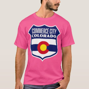 Commerce City Colorado Retro Flag Shield Blue T-Shirt