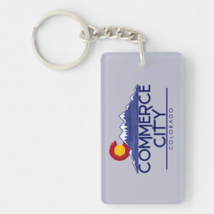 Commerce City Colorado wood mountains keychain