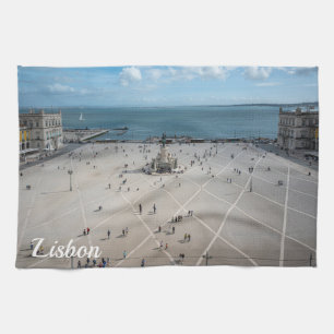 Commerce Square from above in Lisbon, Portugal Tea Towel