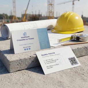 Commercial Building Contractors   Grey Minimalist Business Card