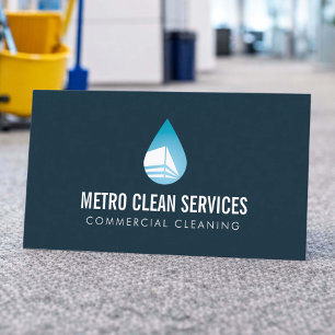 Commercial Cleaning Service Professional Dark Blue Business Card
