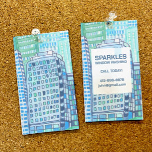 Commercial Cleaning Window Washing Watercolor  Business Card