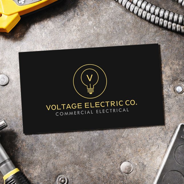 Commercial Electrician Professional Black Business Card (Creator Uploaded)