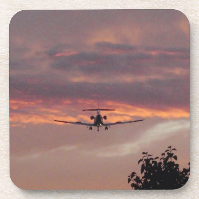 Commercial Jet Landing At Sunset Coaster (Front)