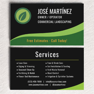 Commercial Landscaping Black Green Business Card
